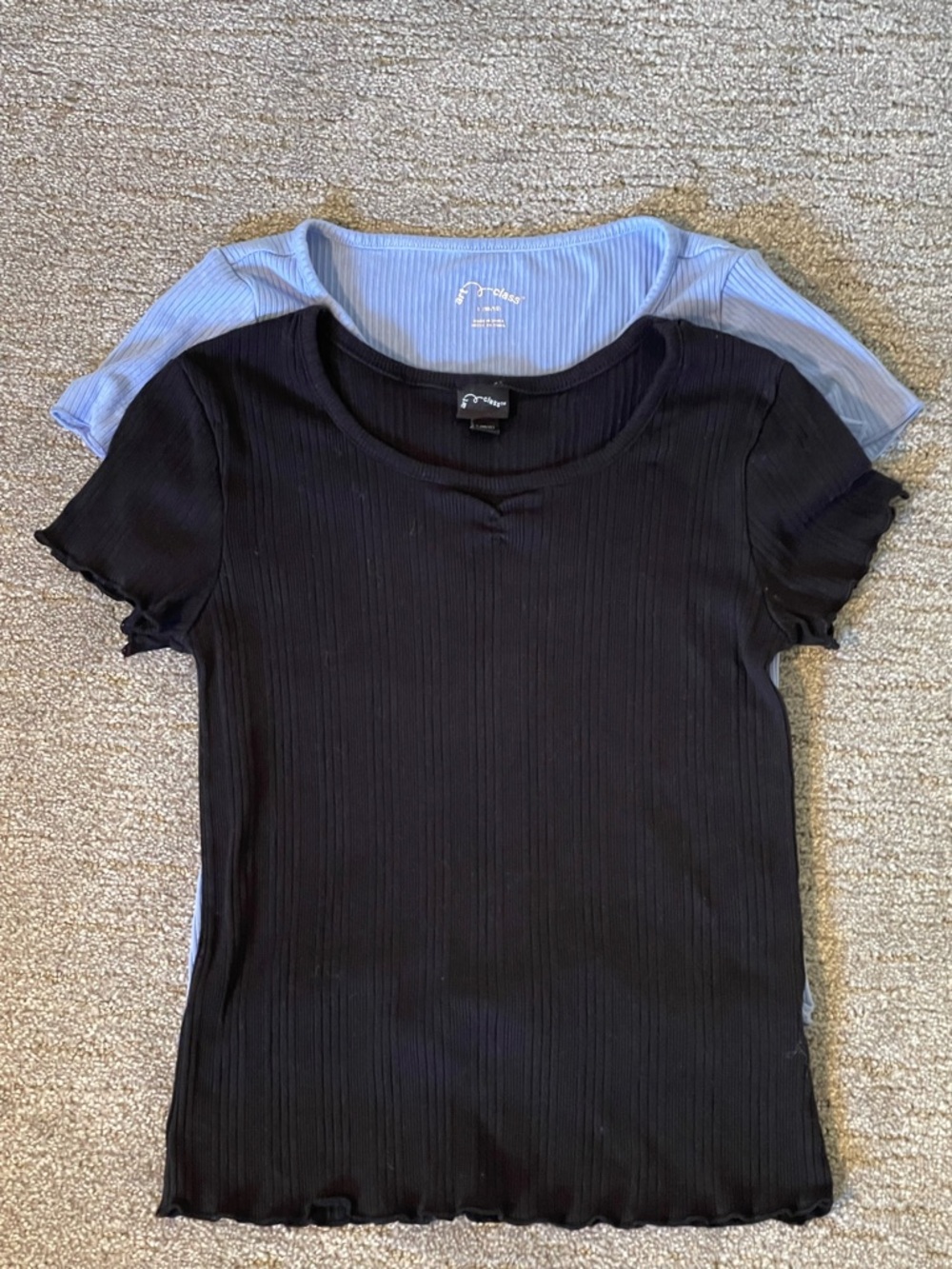 2-Pack Girls's Ribbed Crewneck Tee - Black & Light Blue